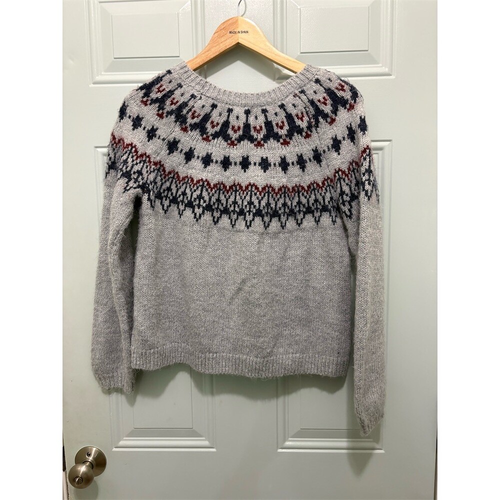 Old Navy Sweater Womens Small Gray Fair Isle Yoke Oversized Crew Neck - Picture 4 of 7